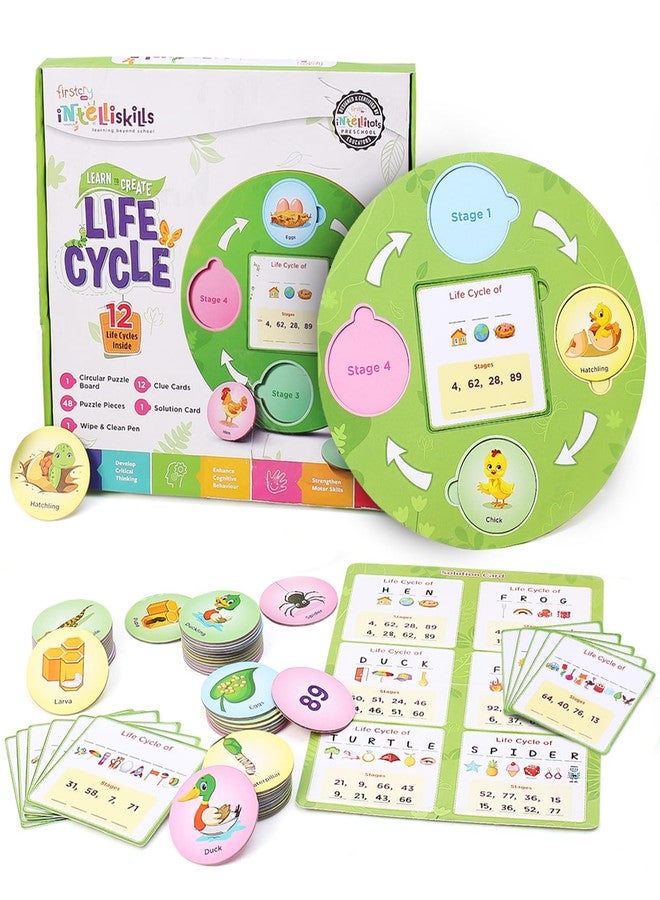 FIRSTCRY INTELLISKILLS Premium 63 Pcs Life Cycle Puzzle for Kids | Fun Way to Learn Life Cycle of 12 Birds, Insects & Animals | Preschool Educational Pick & Place Card Game for Boys & Girls | 3+ Years - Image 1
